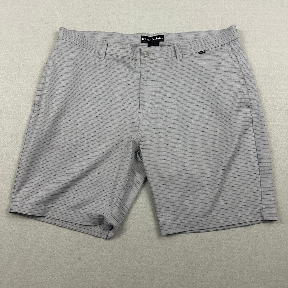 Travis Mathew Golf Shorts Men 40 Gray Stripe Khakis Chino Pocket Stretch